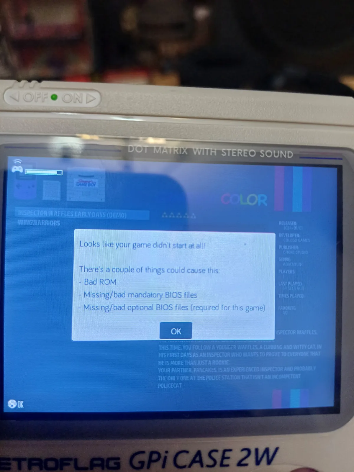 The Looks like your game did not start at all message in Recalbox