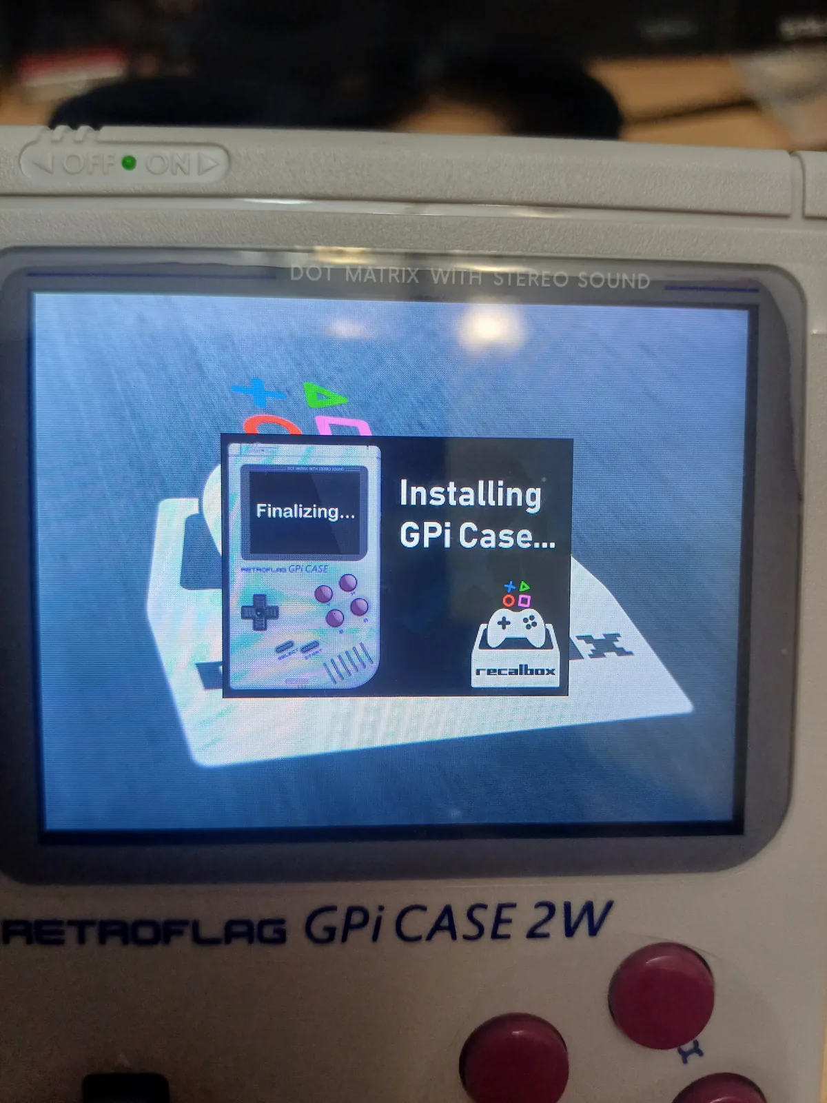 The Installing GPi Case and Finalizing message on the screen